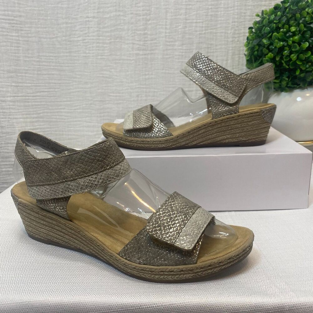 Rieker Fanny 70 Light Gold Metallic Beige Wedge Slingback Sandals Size  9.5